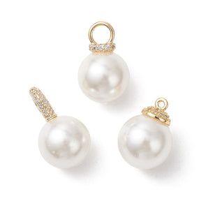 Vedhæng – Shell Perle Med Zirkonia, 18K Forgyldt Messing (17~20,5x12mm) 3 stk. - Uniq Perler - 124014