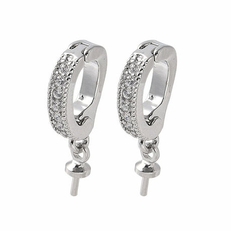 Vedhæng Til Anboret Perle Med Klare Zirkonia Sten, Langtidsholdbar Belægning, 18x7mm - Uniq Perler - 843556