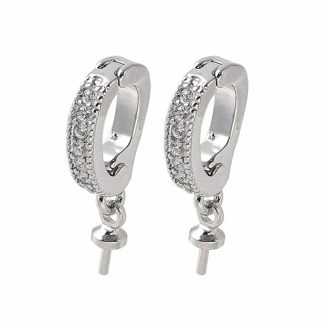 Vedhæng Til Anboret Perle Med Klare Zirkonia Sten, Langtidsholdbar Belægning, 18x7mm - Uniq Perler - 843556