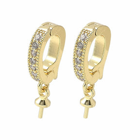 Pendant For Top-drilled Pearl With Clear Zirconia Stones, Long-Lasting Gold Plated, 18x7mm - Uniq Perler - 863967