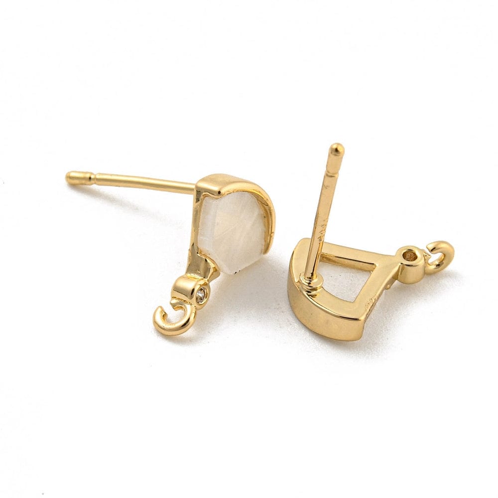 Vifte Formet Ørestikkere Med Hvid Resin Og Zirkonia Sten, Forgyldt, 11x8mm - Uniq Perler - 112800