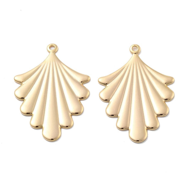 Vifte/Blad Vedhæng, 18K Forgyldt, (32x22mm) - Uniq Perler - 114495