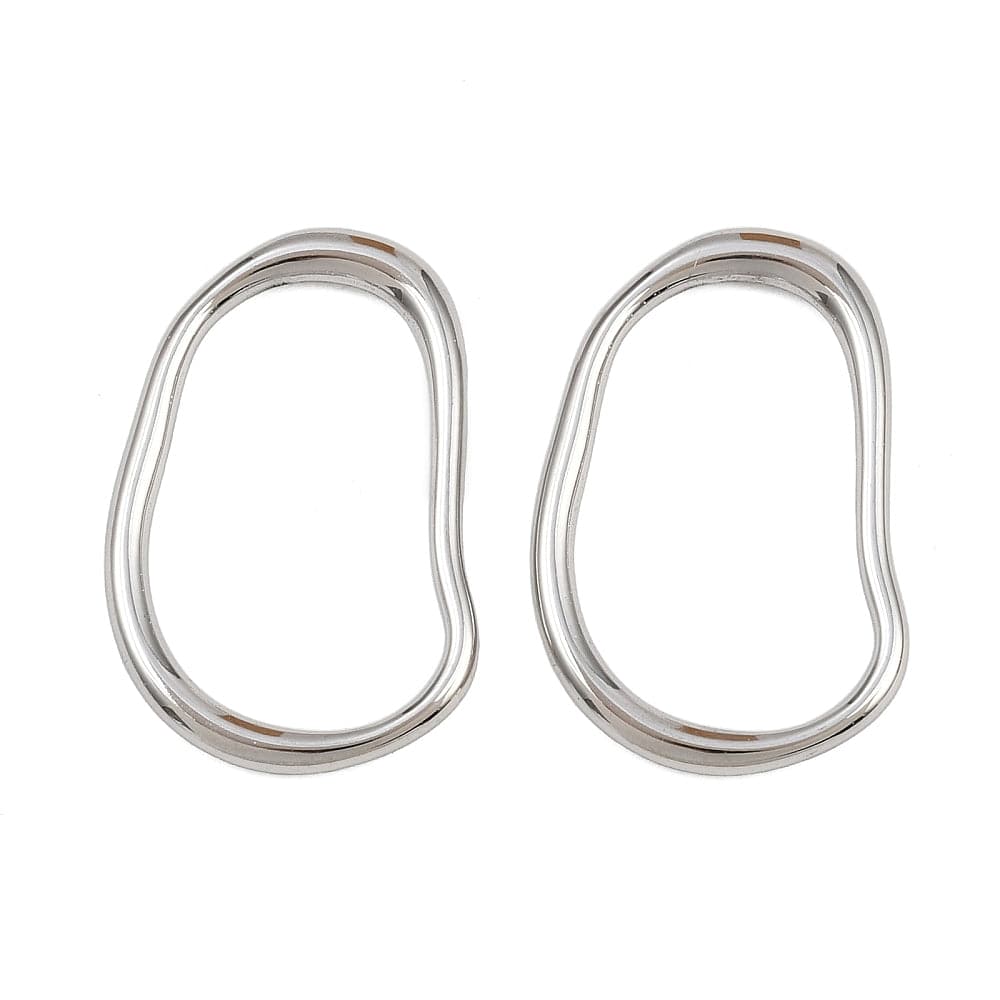 Wavy Rustfrit Stål – Wavy Oval, Sølvfarve (18x26,5mm, 2 stk) - Uniq Perler - 116187