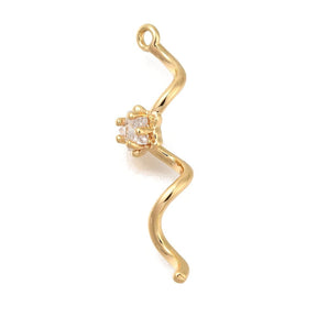 Wavy Pendant With Zirconia Stones, Gold-plated, 30x7mm - Uniq Perler - 114224