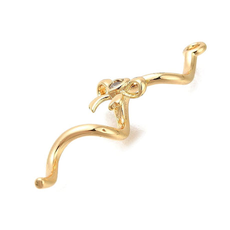 Wavy Vedhæng Med Zirkonia Sten Og Sløjfe, Forgyldt, 31x9mm - Uniq Perler - 114222