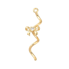 Wavy Pendant With Zirconia Stones And Bow, Gold-plated, 31x9mm - Uniq Perler - 114222