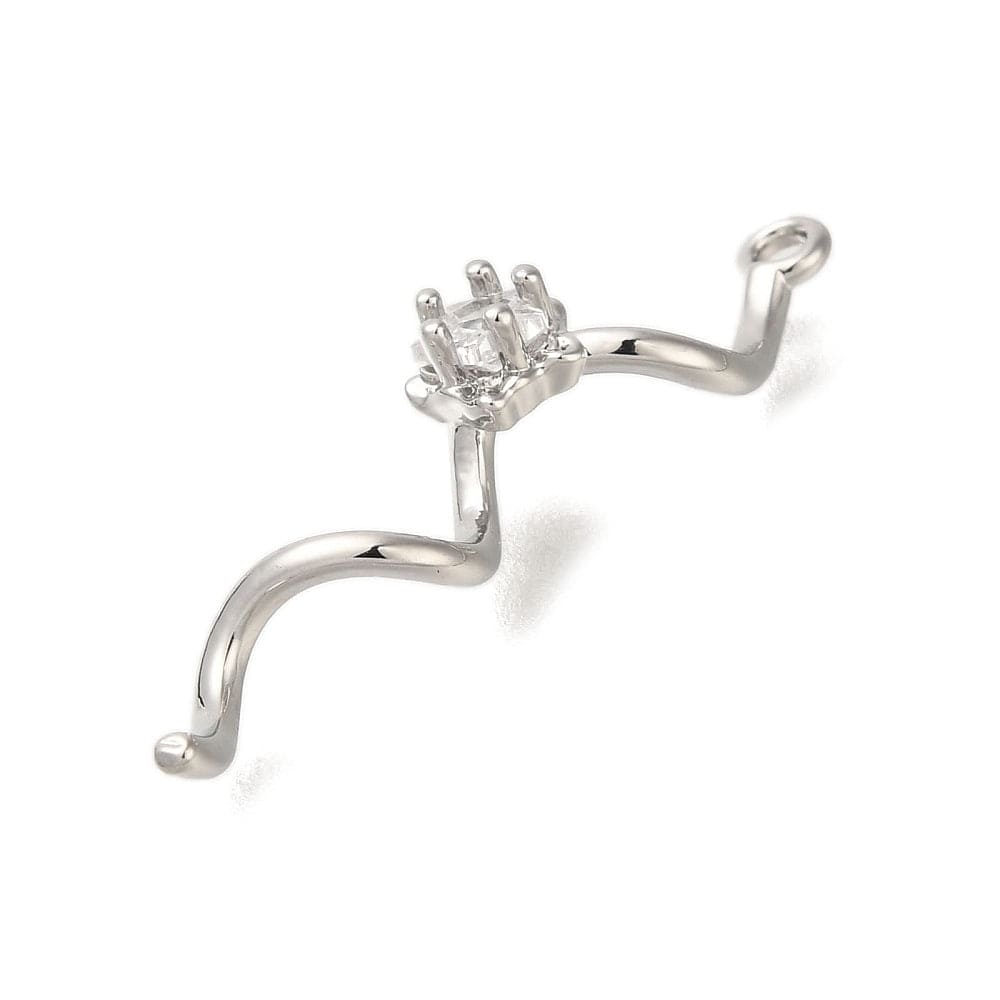 Wavy Vedhæng Med Zirkonia Sten, Platin, 30x7mm - Uniq Perler - 114225