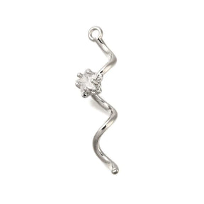 Wavy Pendant With Zircon Stones, Platinum, 30x7mm - Uniq Perler - 114225