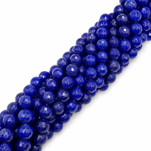 White Jade Perler – Blå, Facetterede Runde (12mm) - Uniq Perler - 124502