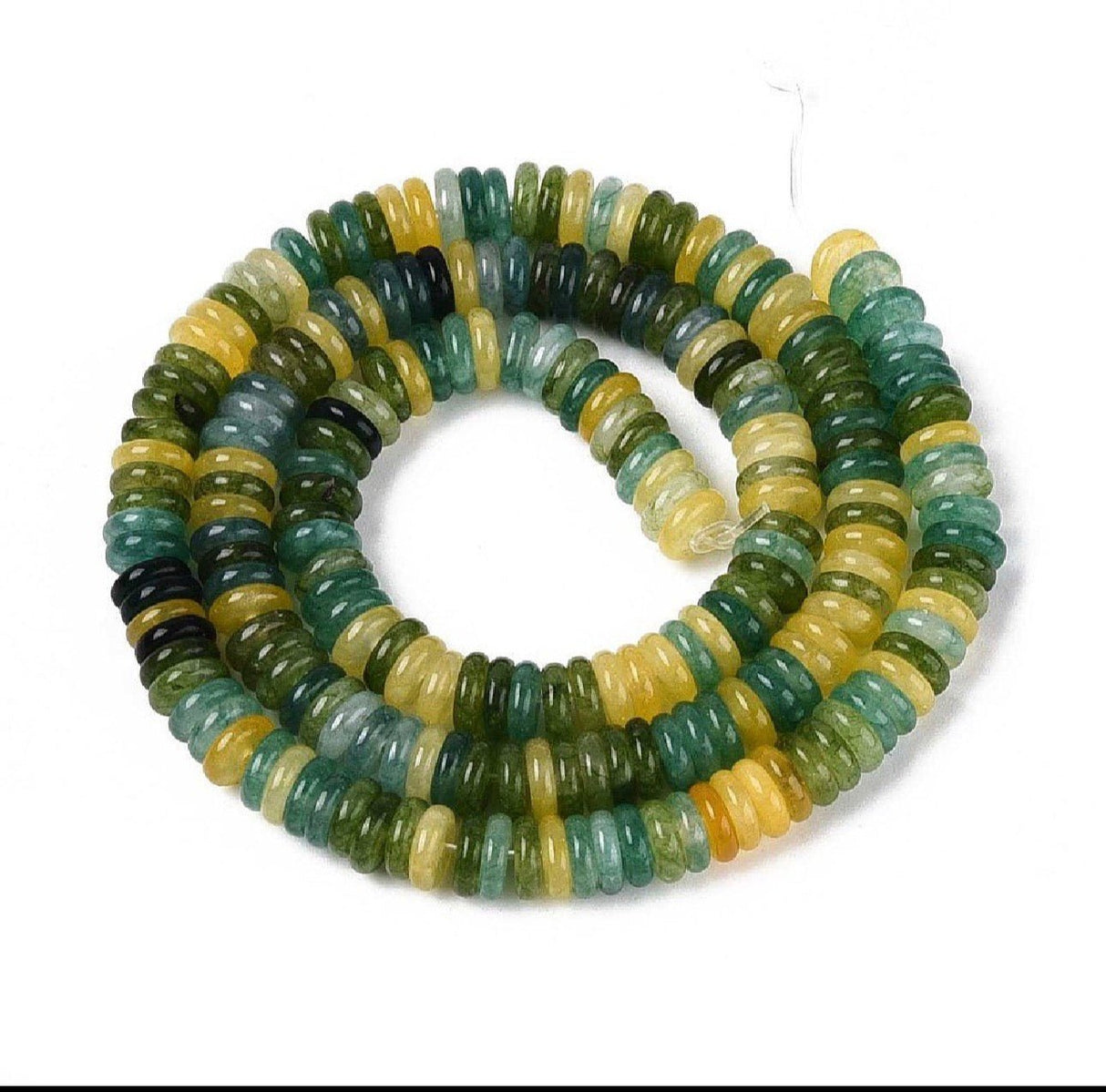 White Jade Perler – Mørk Olivengrøn, Rondel (6x2~3mm) - Uniq Perler - 122404