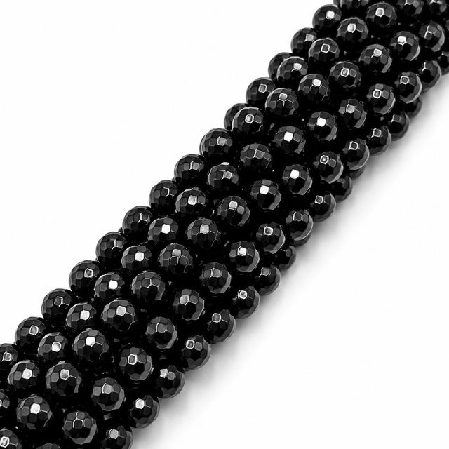 White Jade Perler – Sort, Facetterede Runde (10mm) - Uniq Perler - 124497