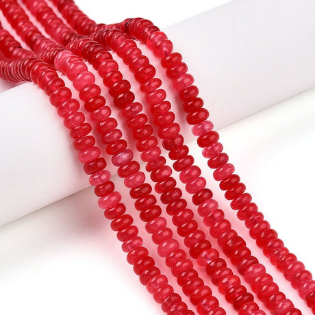White Jade - Rød, Rondel (4.5x3mm) - Uniq Perler - 