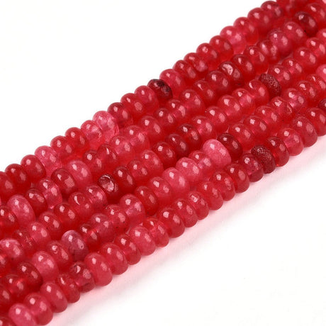 White Jade - Rød, Rondel (4.5x3mm) - Uniq Perler - 
