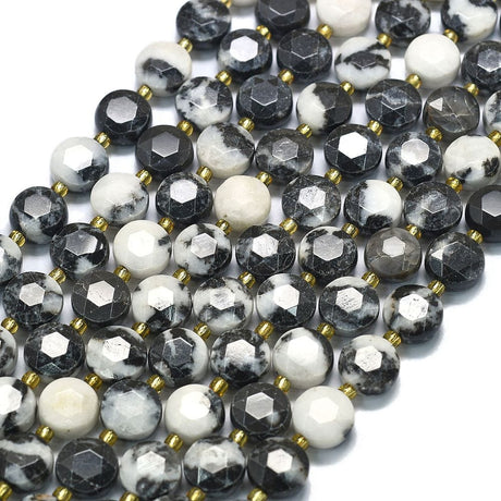 Zebra Jaspis, Møntformet, Facetteret, 8x5mm - Uniq Perler - 542389