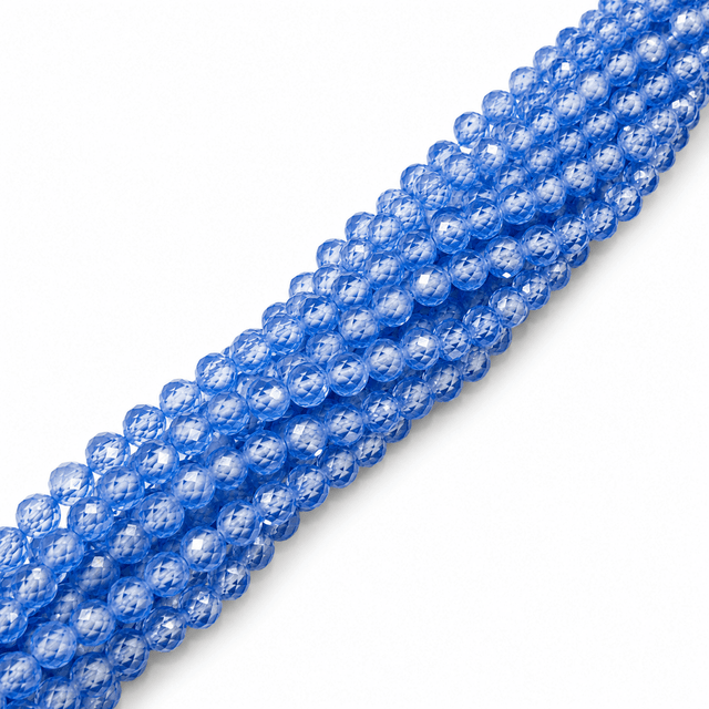 Zirkonia Perler – Blå, Facetterede Runde (4mm) - Uniq Perler - 124396