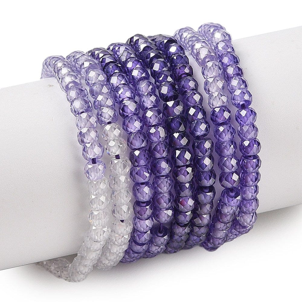 Zirkonia Perler – Flerfarvet Lilla, Facetteret (3x2mm) - Uniq Perler - 574159