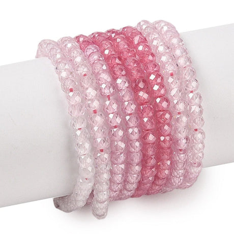 Zirkonia Perler – Flerfarvet Rosa, Facetteret (3x2mm) - Uniq Perler - 104515