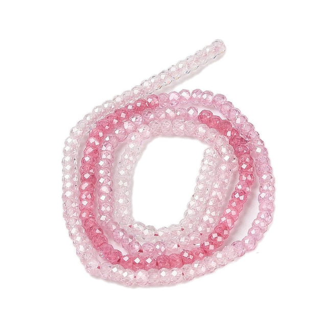 Zirkonia Perler – Flerfarvet Rosa, Facetteret (3x2mm) - Uniq Perler - 104515