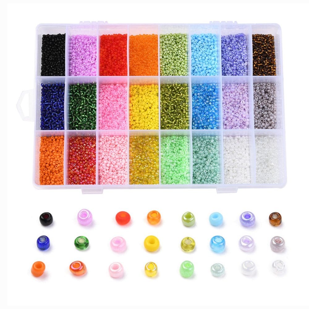 24 Farver Seed Beads – Glasperler i Opbevaringsboks, 2mm - Uniq Perler - 0000009232