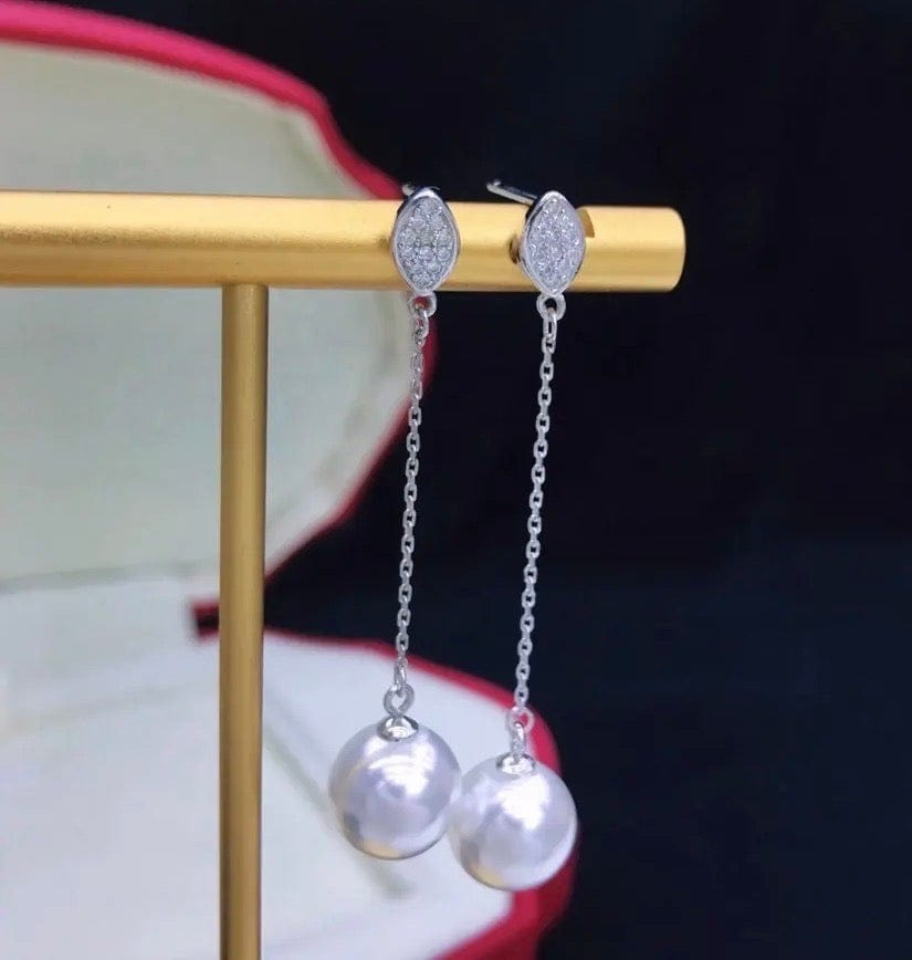 Ali ørestikkere Sterling sølv ørestikker med kæde til en top/anboret perle