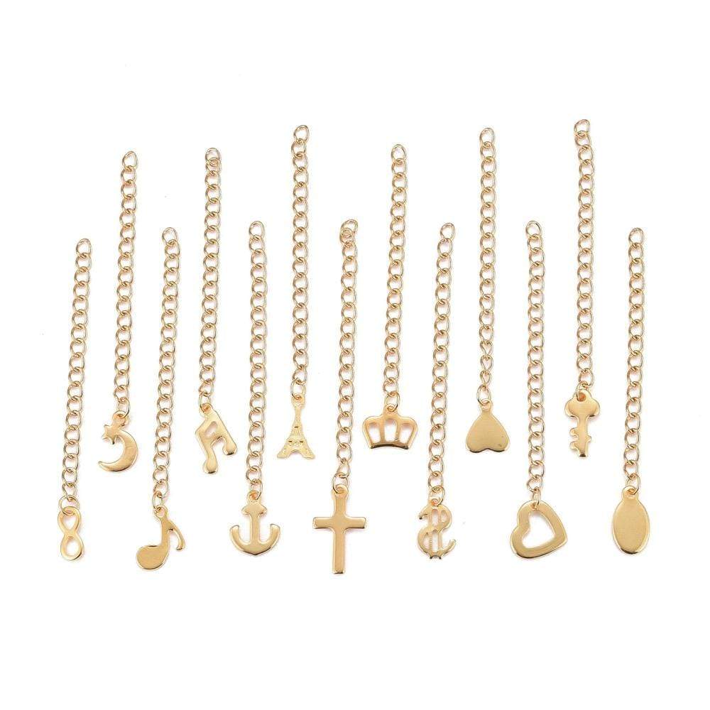 Assorteret Kædeforlænger Mix, Forgyldt Stål, (10 Stk) - Uniq Perler - 566434523