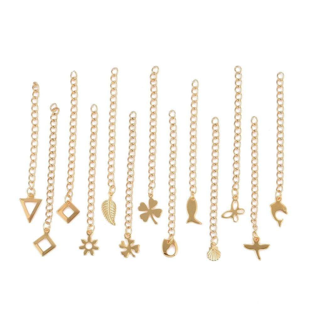 Assorteret Kædeforlænger Mix, Forgyldt Stål, (10 Stk) - Uniq Perler - 566434523