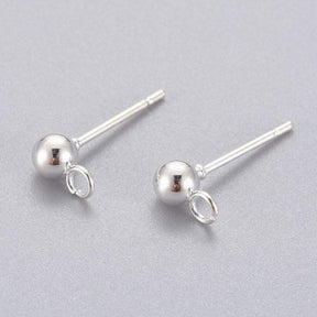 Ball Ørestikkere Med Øje, Forsølvet Stål (14x7x4mm) 1 Par - Uniq Perler - 0000002041