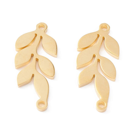 Blad Mellemled, 18K Forgyldt Stål, (22x10x1,5mm) - Uniq Perler - 335841