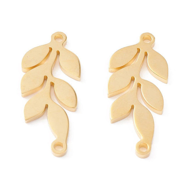 Blad Mellemled, 18K Forgyldt Stål, (22x10x1,5mm) - Uniq Perler - 335841