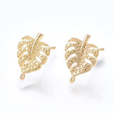 Blad Ørestikkere, 18K Forgyldt, (14x10mm) - Uniq Perler - 467429
