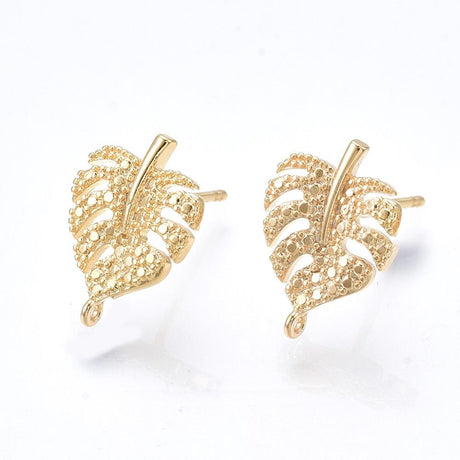 Blad Ørestikkere, 18K Forgyldt, (14x10mm) - Uniq Perler - 467429
