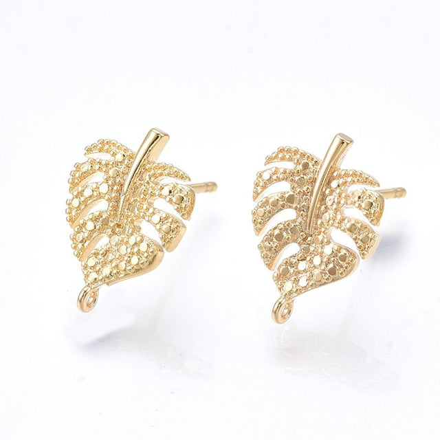 Blad Ørestikkere, 18K Forgyldt, (14x10mm) - Uniq Perler - 467429