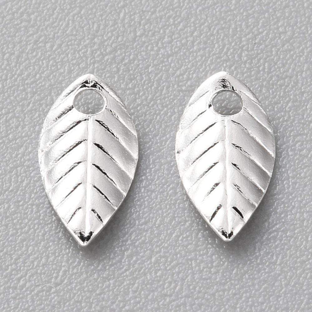 Blad Vedhæng, Forsølvet, 7x4mm, (10 Stk) - Uniq Perler - 0000005238