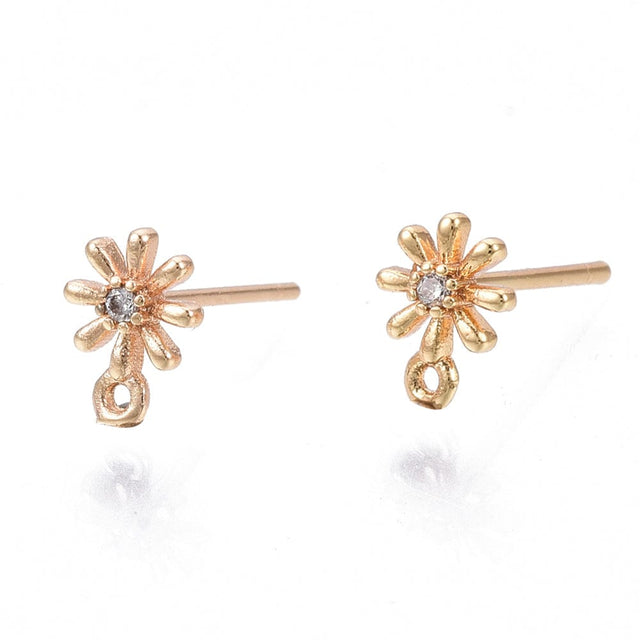 Blomster Ørestikkere Med Klar Zirkonia Sten, 18K Forgyldt,(8x6mm) - Uniq Perler - 0000013428