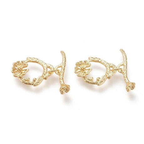 Blomster Toggle Lås, 18K Langtidsholdbar Forgyldning, (18x15x3mm) - Uniq Perler - 205678