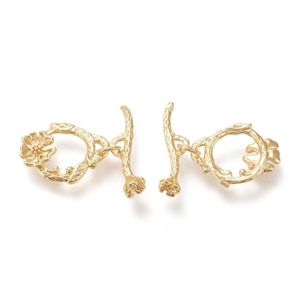 Blomster Toggle Lås, 18K Langtidsholdbar Forgyldning, (18x15x3mm) - Uniq Perler - 205678