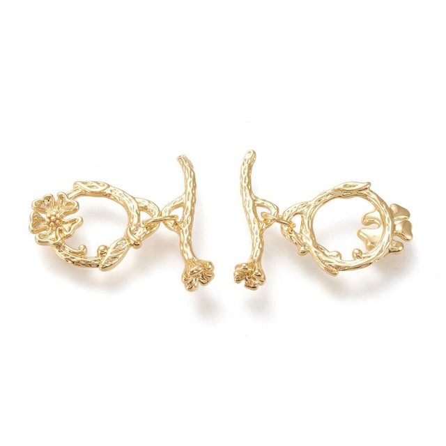 Blomster Toggle Lås, 18K Langtidsholdbar Forgyldning, (18x15x3mm) - Uniq Perler - 205678