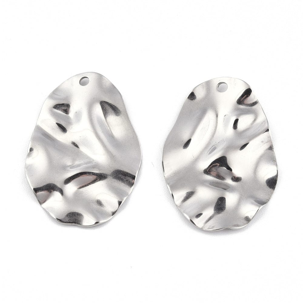 Bølget Vedhæng, Forsølvet Stål, 30x20mm - Uniq Perler - 0000014090