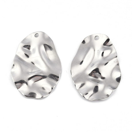 Bølget Vedhæng, Forsølvet Stål, 30x20mm - Uniq Perler - 0000014090