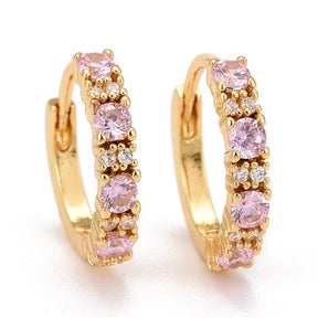 Creolen Mit rosa Zirkonia-Steinen – 18K Vergoldet (14mm) - Uniq Perler - 10848