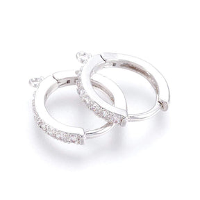 Hoop Earrings With Zirconia Stones - Platinum (16x14mm) - Uniq Perler - 0000000232