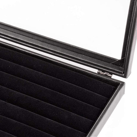 Display Til Ringe Og Ørestikkere Med Glas Låg – Sort Imiteret Læder - Uniq Perler - 309842
