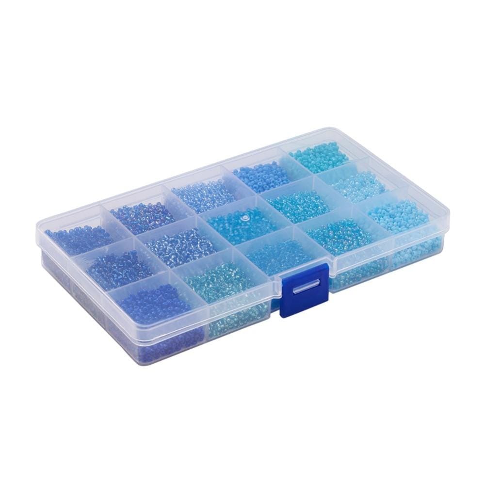 DIY Kasse Med 15 Blå Farver Seed Beads (2mm) - Uniq Perler - 924837374