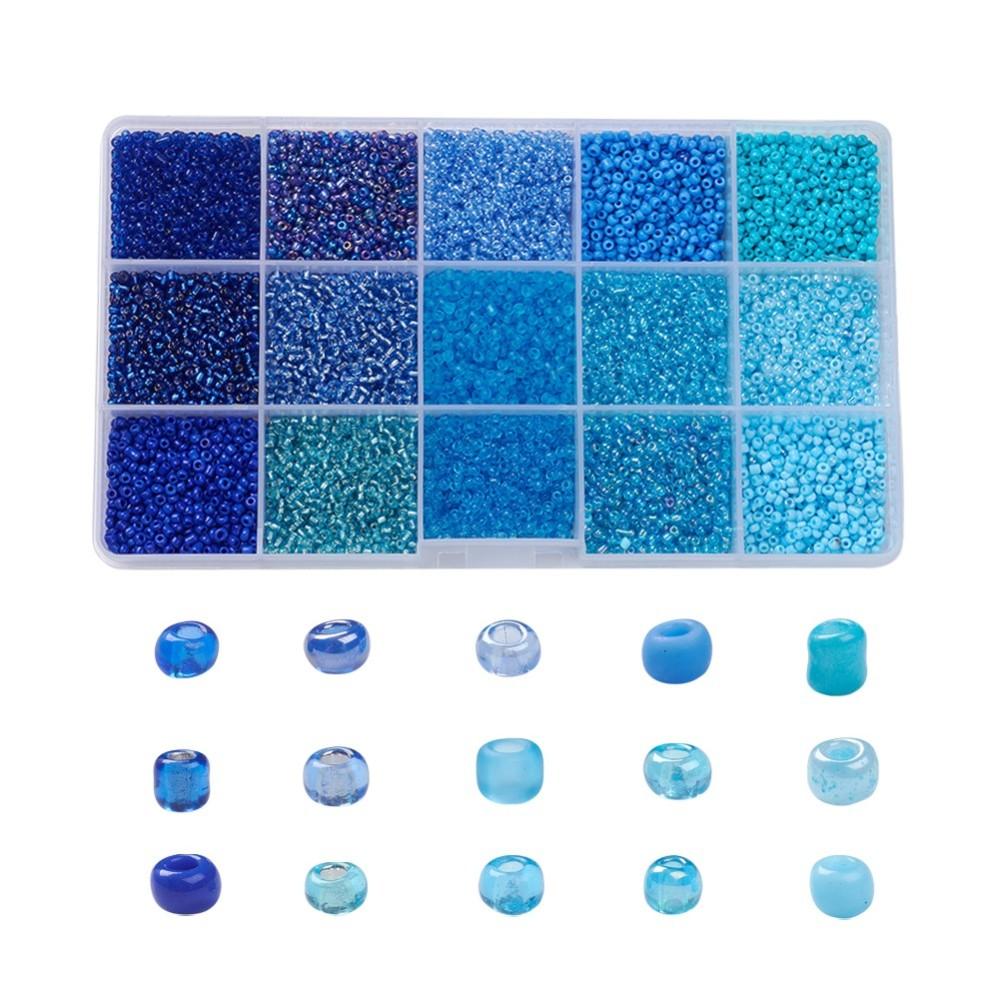 DIY Kasse Med 15 Blå Farver Seed Beads (2mm) - Uniq Perler - 924837374
