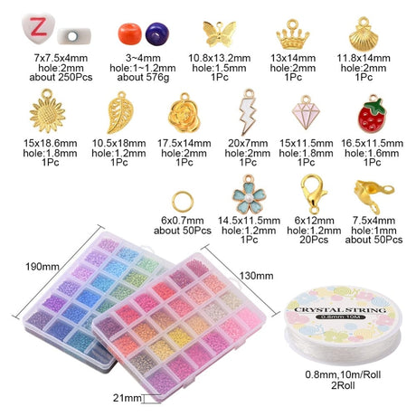 DIY Kasse Med Seed Beads, Bogstaver, Vedhæng M.M. - Uniq Perler - 38694