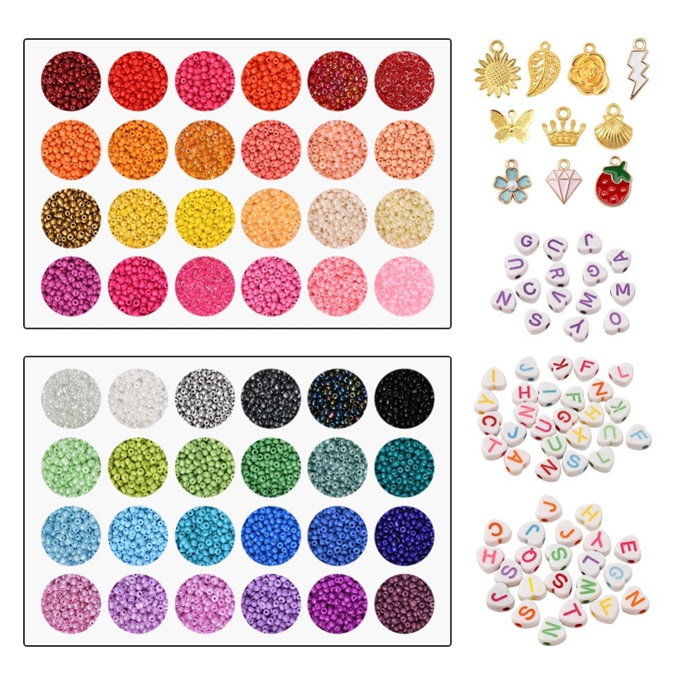 DIY Kasse Med Seed Beads, Bogstaver, Vedhæng M.M. - Uniq Perler - 38694