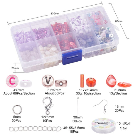 DIY Sæt Med Natursten, Ørekroge, Smykkematerialer Og Elastik - Uniq Perler - 0000013468