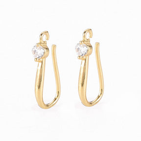 Simple Ear Hooks With Cubic Zirconia Stones, 18K Gold-plated, (17x2.5mm) - Uniq Perler - 0000007142
