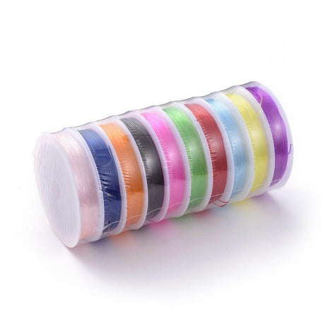 Farvet Elastiksnor – 0,8mm, 10 Ruller (60m) - Uniq Perler - 172652