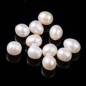 Ferskvannsperler, Krem, Toppborede, Dråpe, (6 - 8mm) - Uniq Perler - 3958483